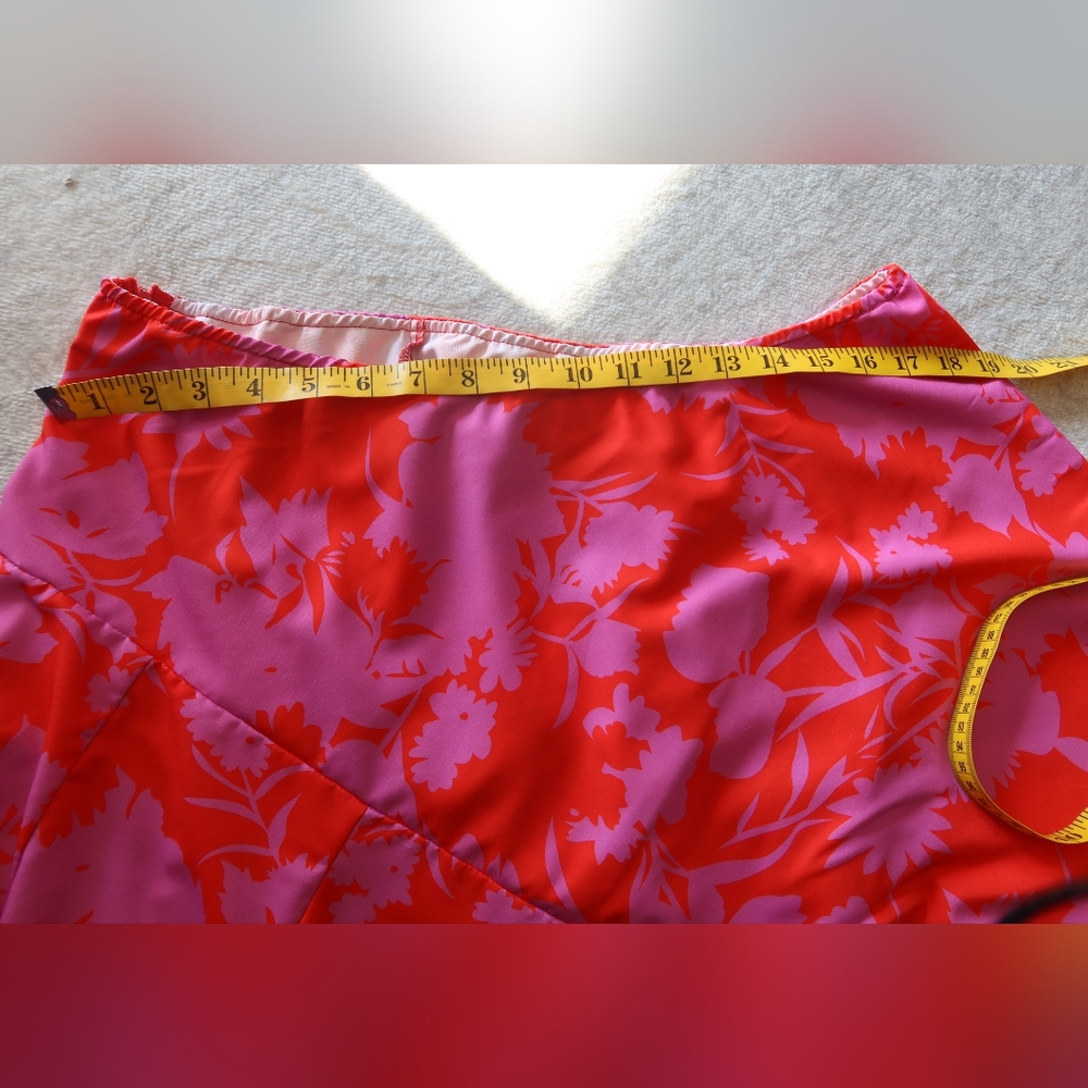 Pink and Red Floral Asymmetrical One Sleeve Off Shoulder Dress - Picture 11 of 12